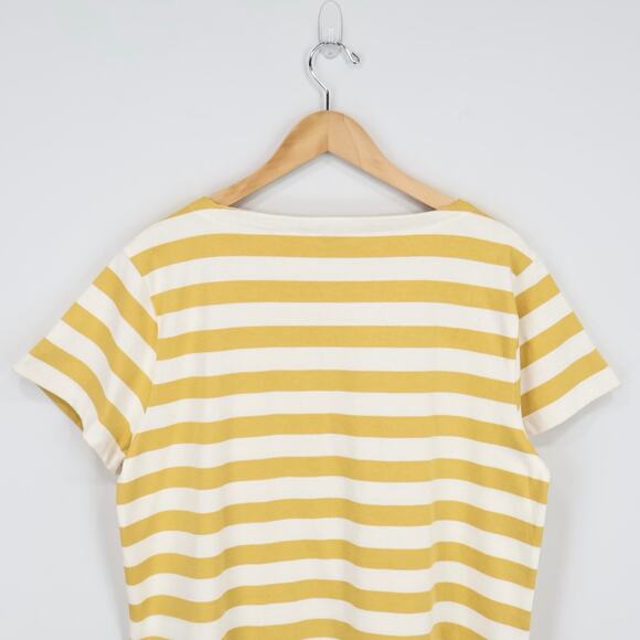 NWT J.Crew Factory Striped Button-Shoulder Boatneck Tee Yellow Ivory Size Large - Picture 5 of 11